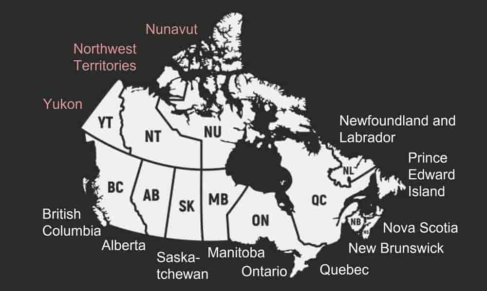 カナダの10州、3つの準州