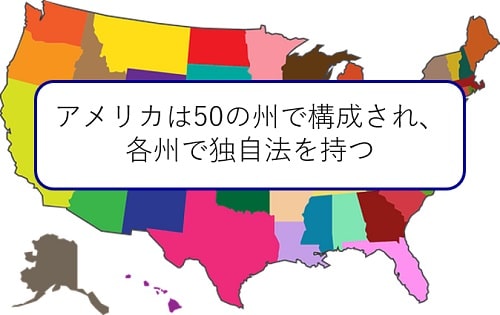 アメリカは50の州で構成され、各州で独自法を持つ
